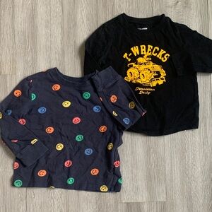 Two 3T Old Navy Shirts - T-Wrecks Demolition Long Sleeve & Navy Rainbow Smiley